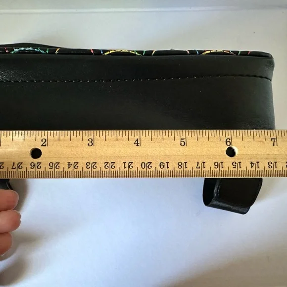 Kurt Geiger London Black Crossbody Bag with Rainbow Stitching & Hamsa Hand Clasp